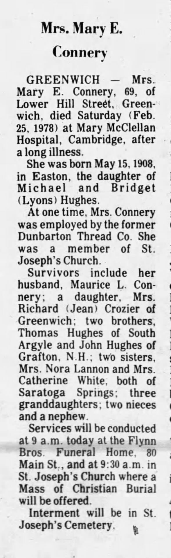 Mary Connery Obit